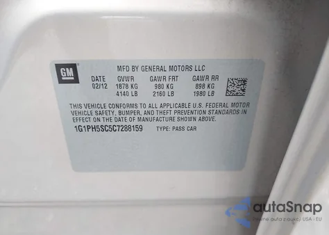 2012 Chevrolet Cruze Ltz из США, поврежденный, VIN 1G1PH5SC5C7288159